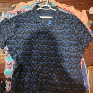 Men's Casual Black and Blue Skull Pattern Shirt